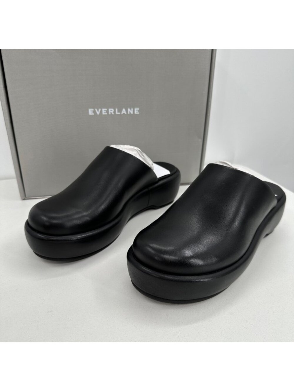 Everlane The Puffa Flatform in Black Leather sz 8.5 Women's Chunky Platform Clog